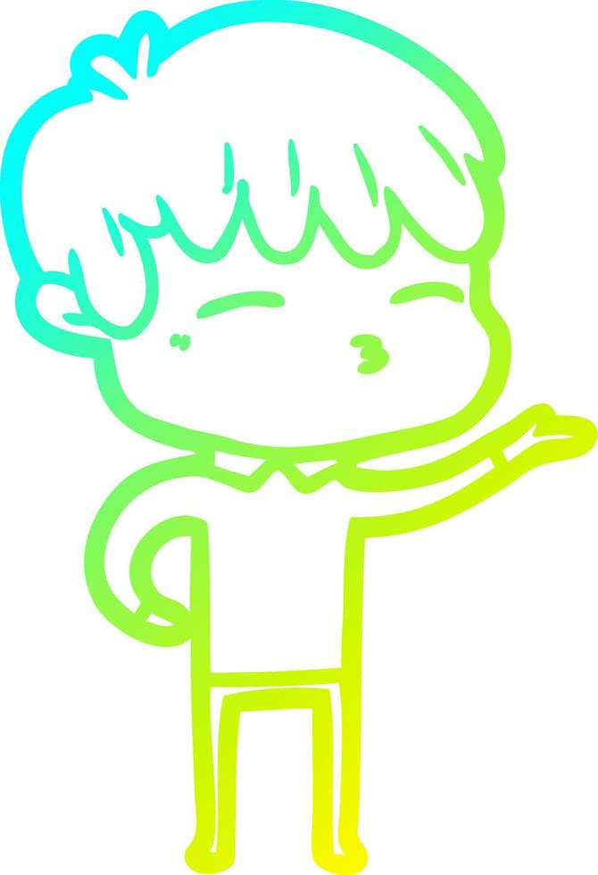 cold gradient line drawing cartoon curious boy vector
