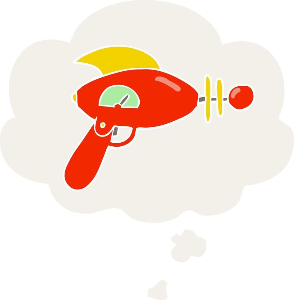 cartoon ray gun and thought bubble in retro style vector