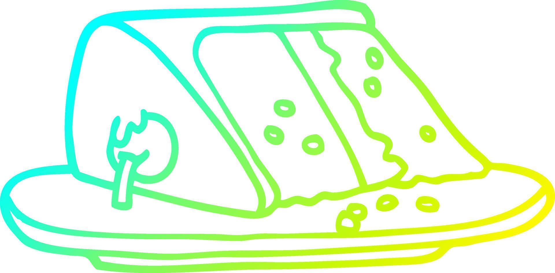 cold gradient line drawing cartoon slice of cake vector