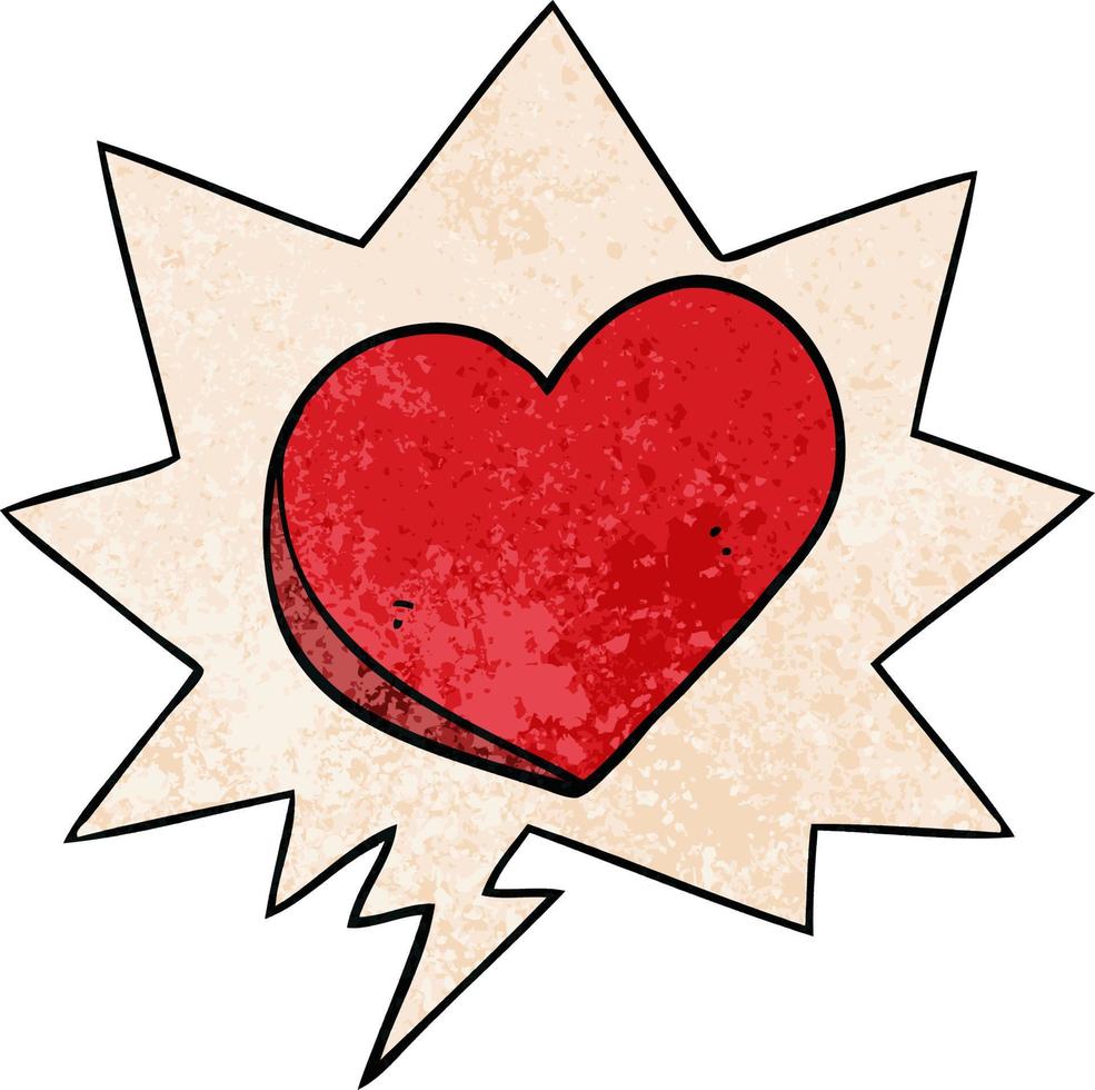 cartoon love heart and speech bubble in retro texture style vector