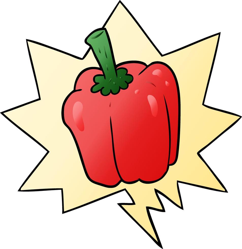 cartoon fresh organic pepper and speech bubble in smooth gradient style vector