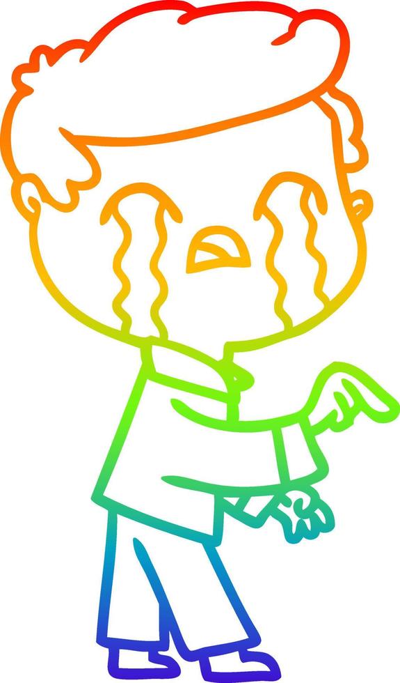 rainbow gradient line drawing cartoon man crying vector