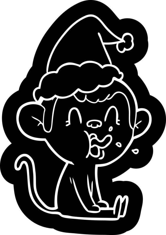 crazy cartoon icon of a monkey sitting wearing santa hat vector