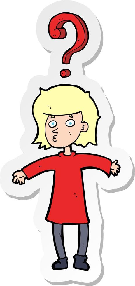 sticker of a cartoon woman asking question vector