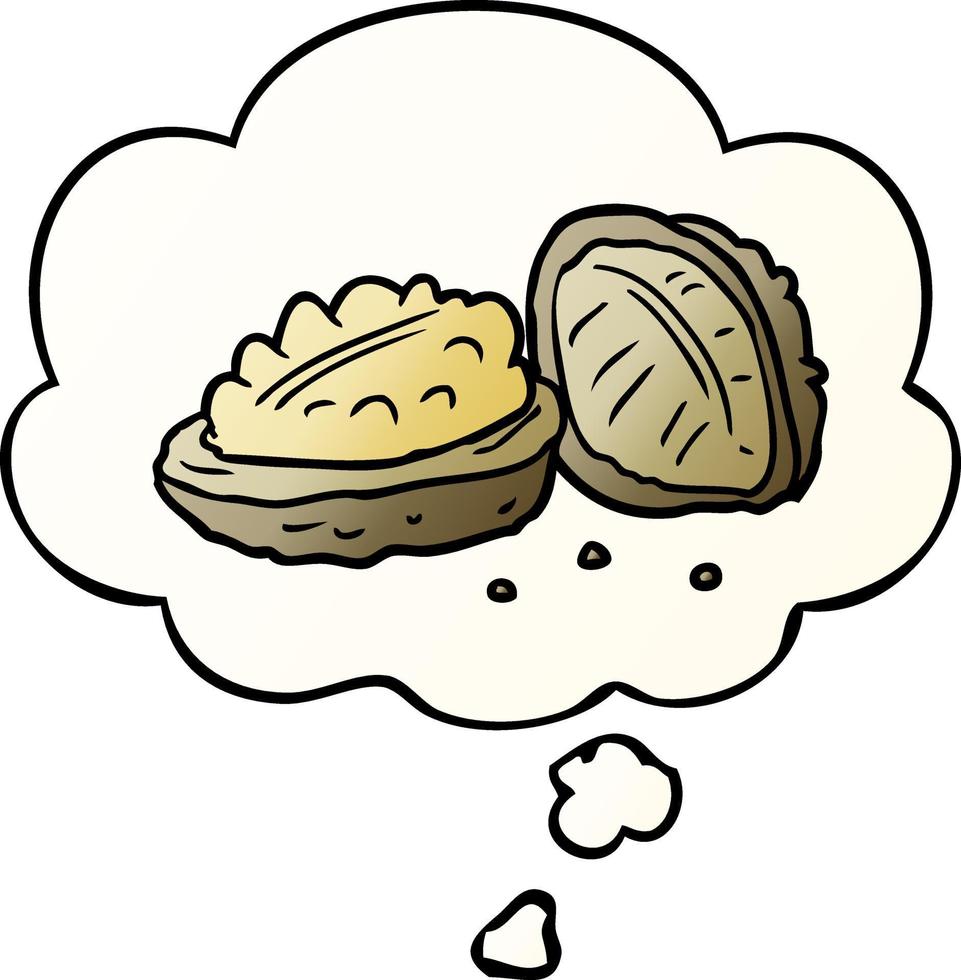 cartoon walnuts and thought bubble in smooth gradient style vector