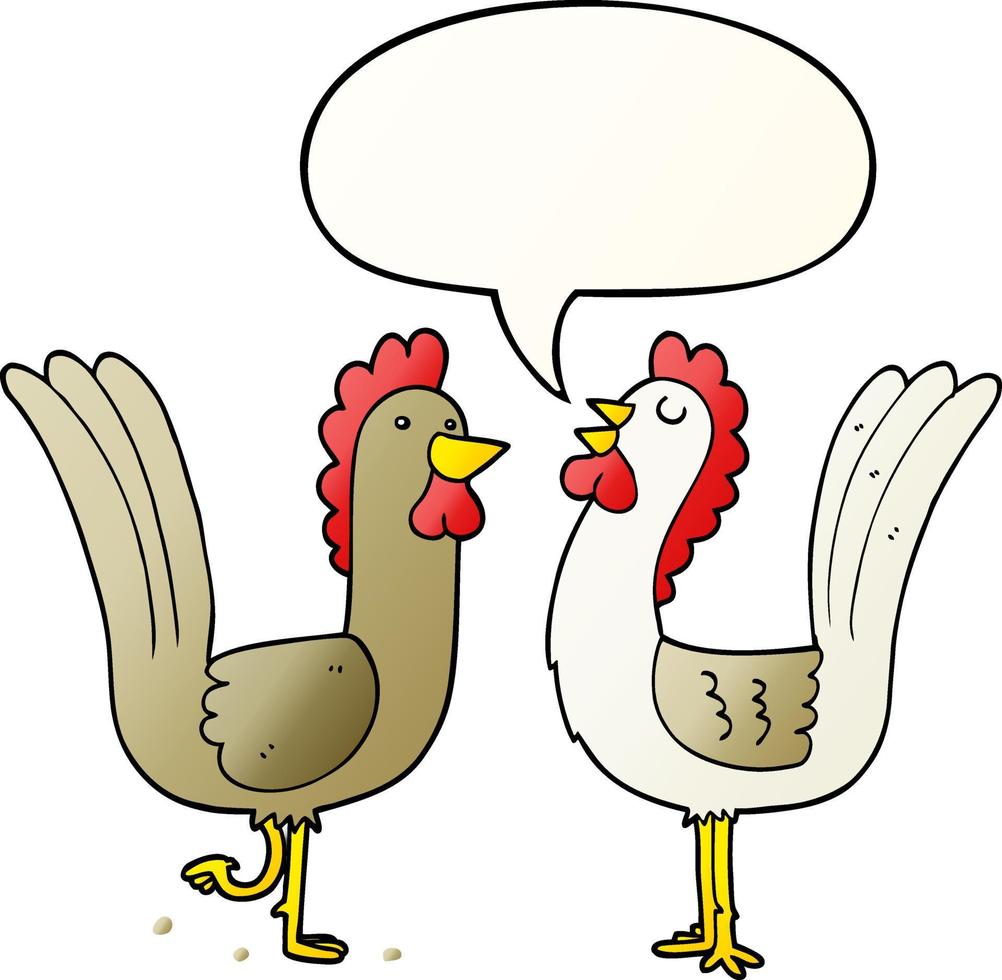 cartoon chickens and speech bubble in smooth gradient style vector