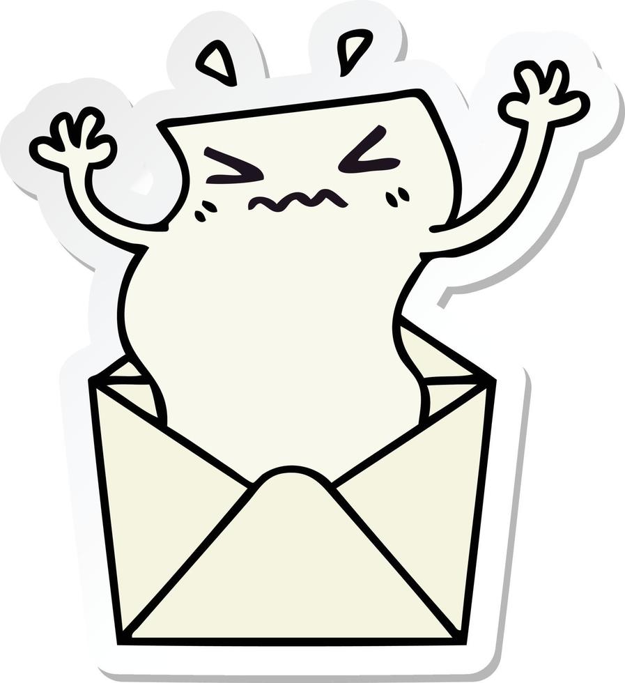 sticker of a quirky hand drawn cartoon letter and envelope vector