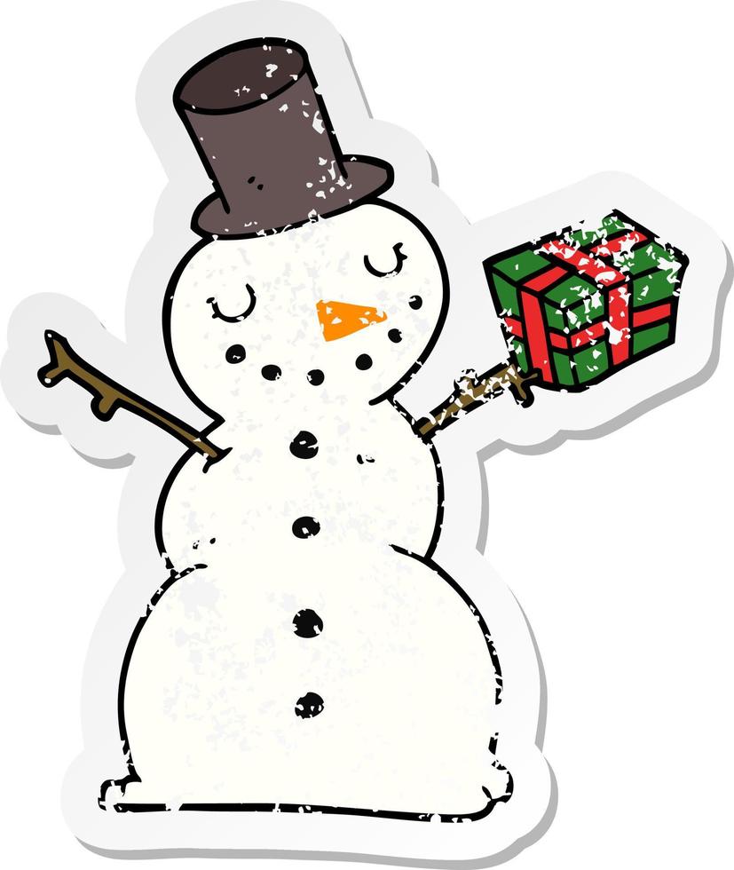 distressed sticker of a cartoon snowman vector