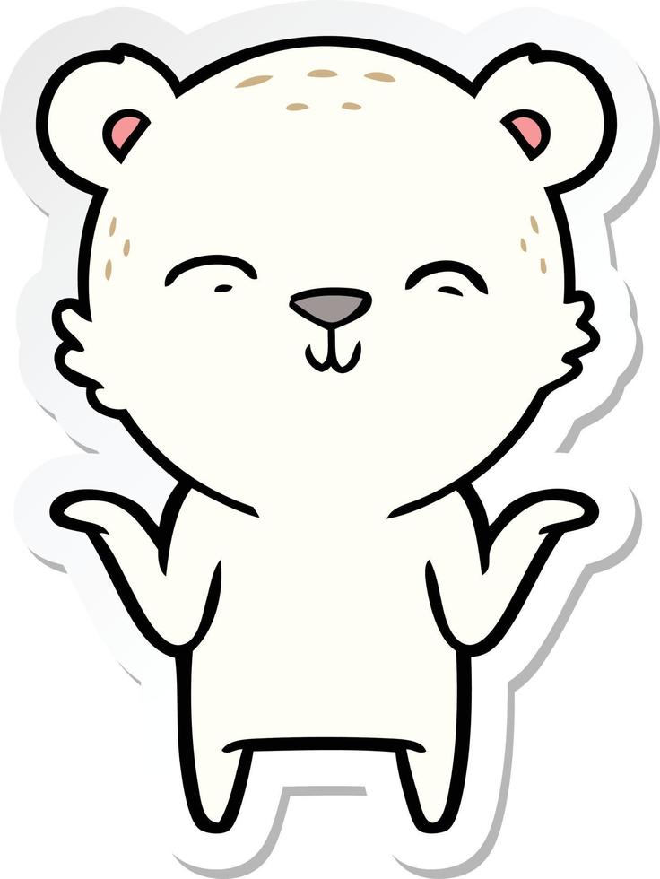 sticker of a happy cartoon polar bear shrugging shoulders vector