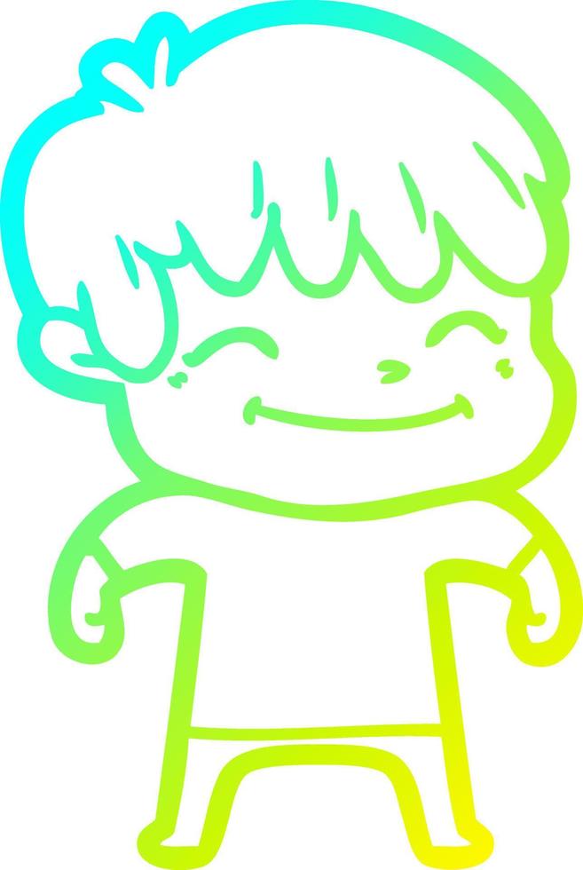cold gradient line drawing happy cartoon boy vector