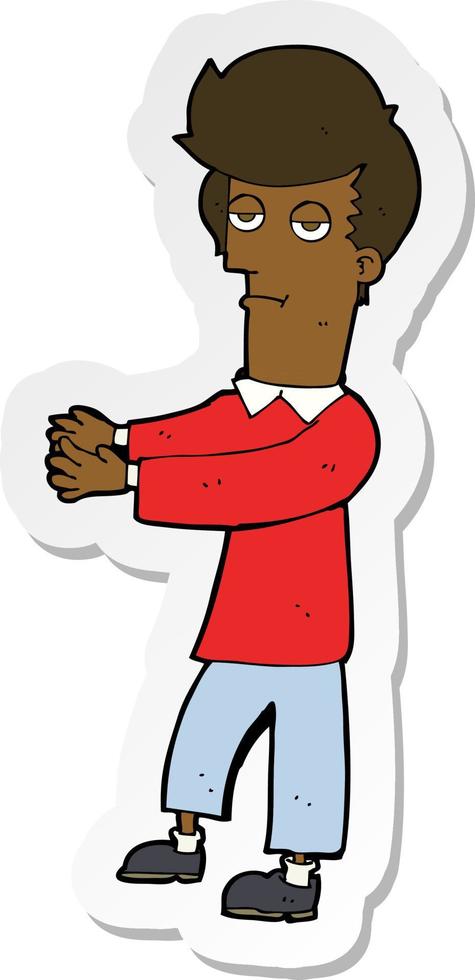 sticker of a cartoon bored man showing the way vector
