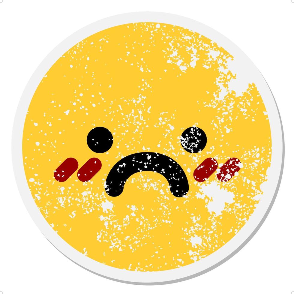 blushing unhappy face circular sticker vector