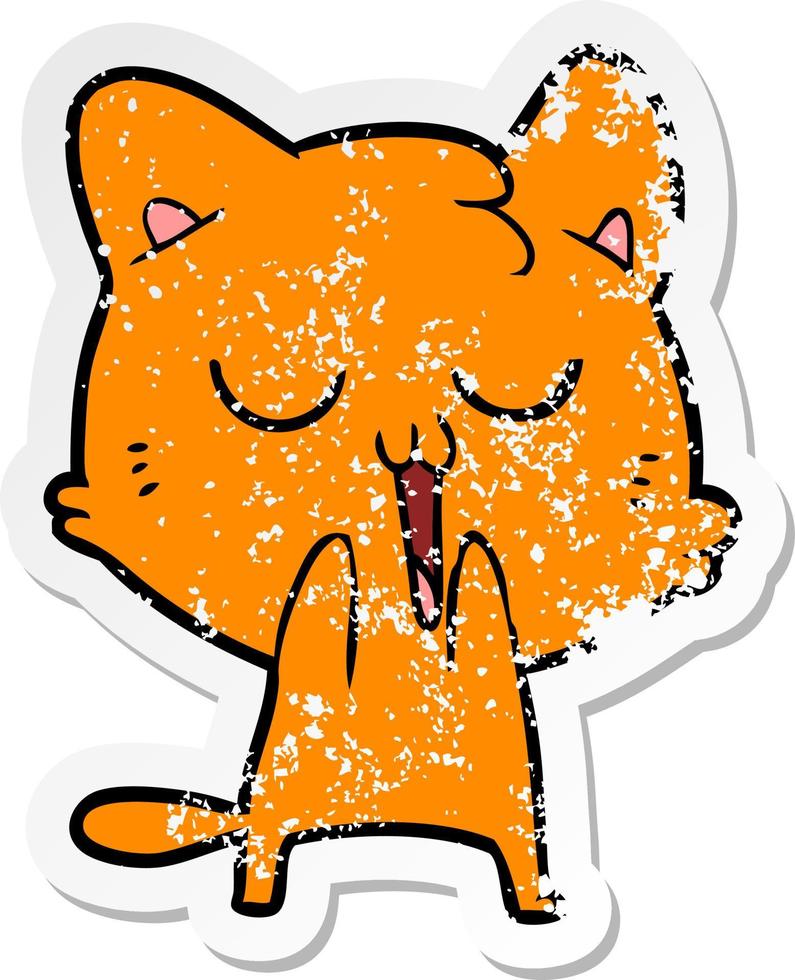 distressed sticker of a cartoon cat singing vector