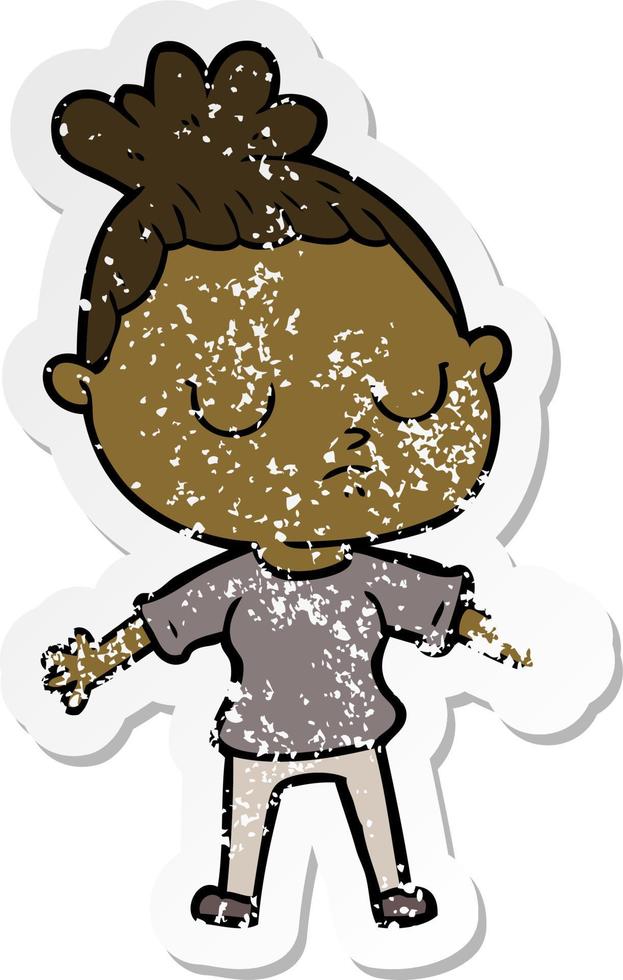 distressed sticker of a cartoon calm woman vector