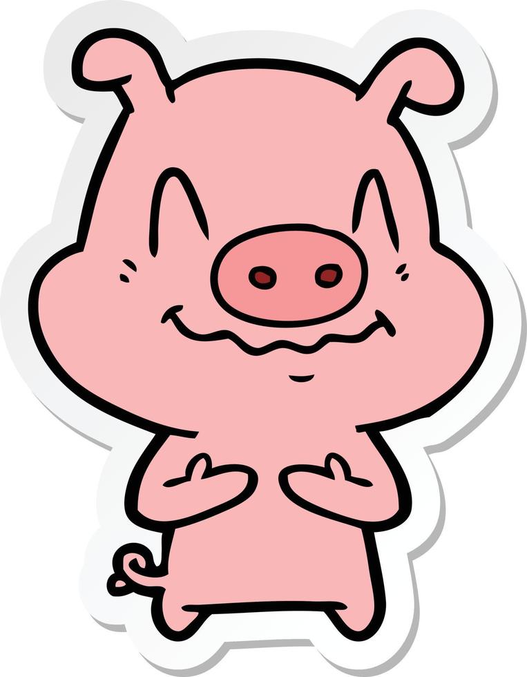 sticker of a nervous cartoon pig vector