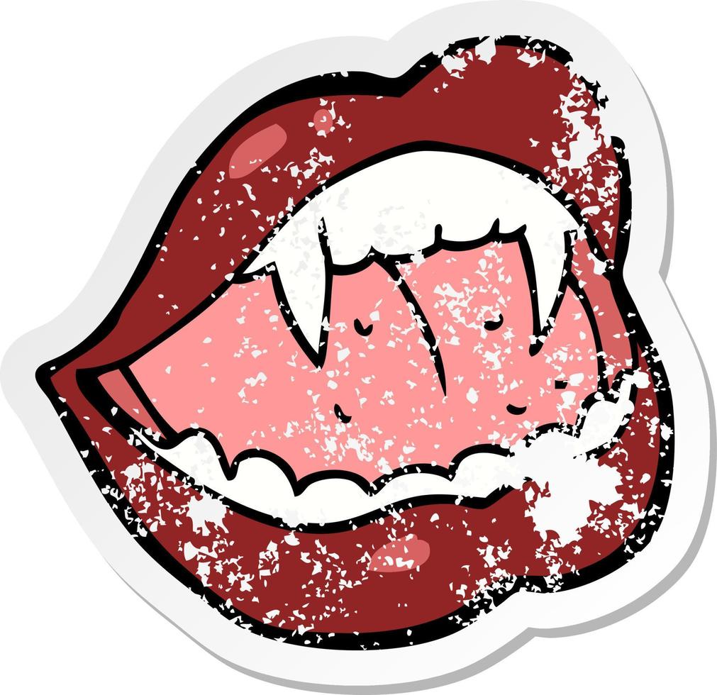 retro distressed sticker of a cartoon vampire lips vector