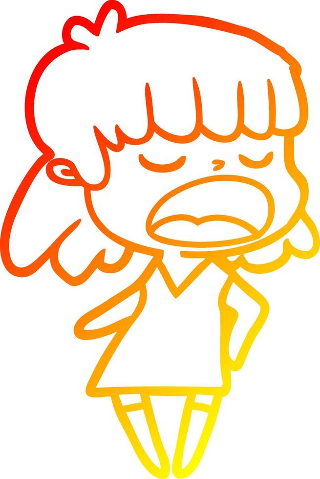 warm gradient line drawing cartoon woman talking loudly vector