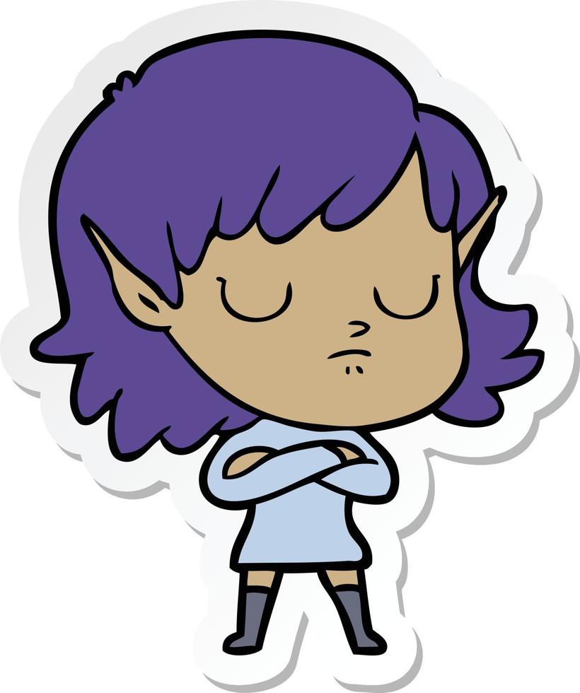 sticker of a cartoon elf girl vector