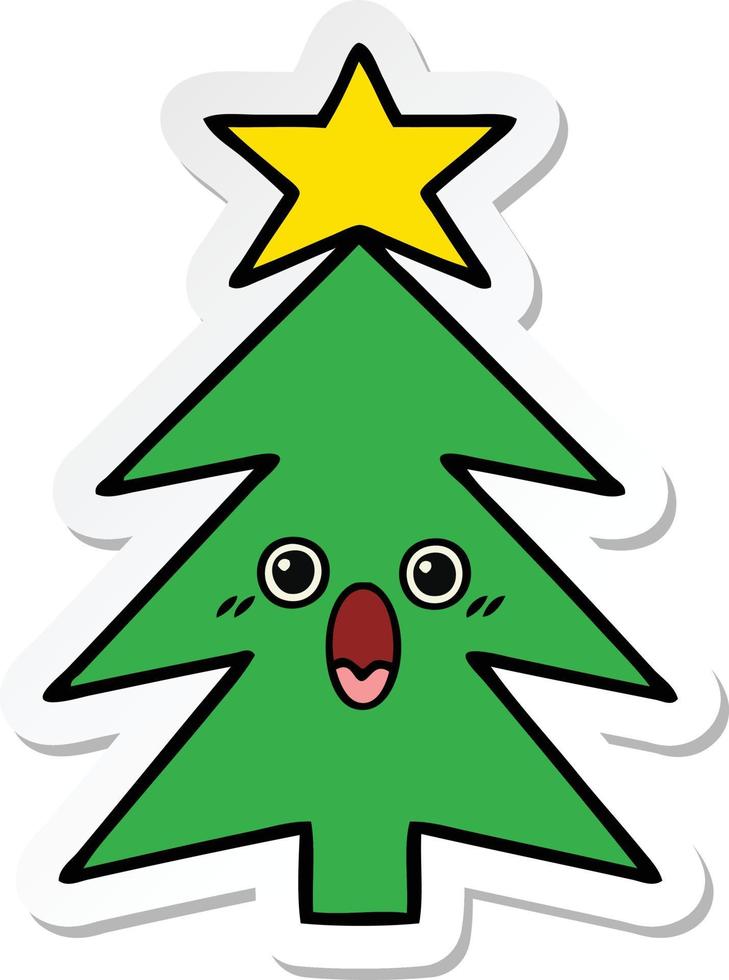sticker of a cute cartoon christmas tree vector
