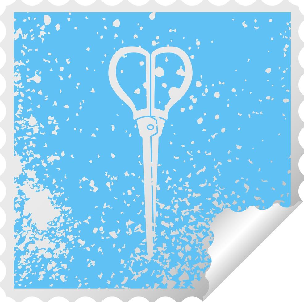 quirky distressed square peeling sticker symbol scissors vector