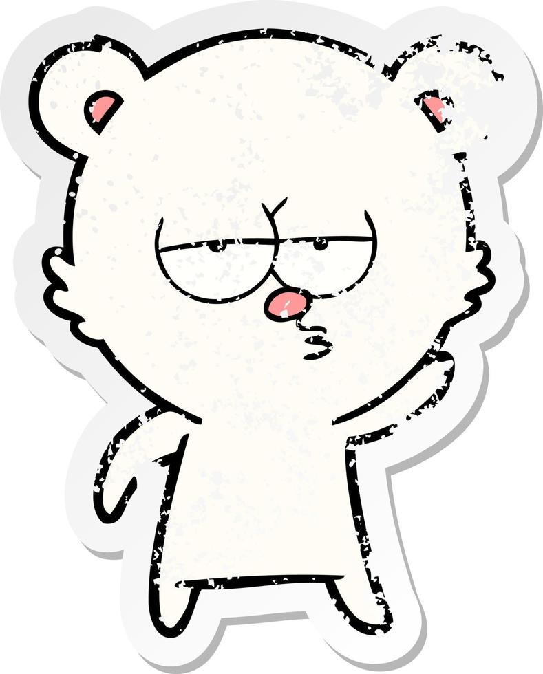 distressed sticker of a bored polar bear cartoon vector