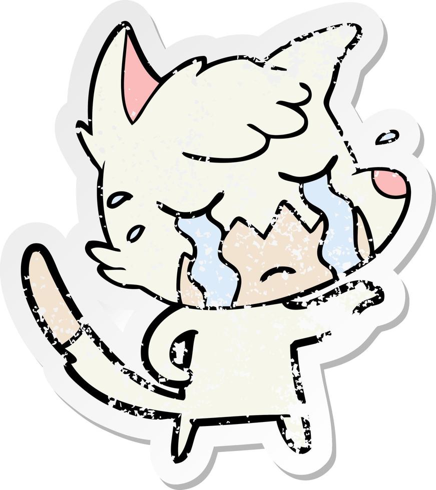 distressed sticker of a crying fox cartoon vector