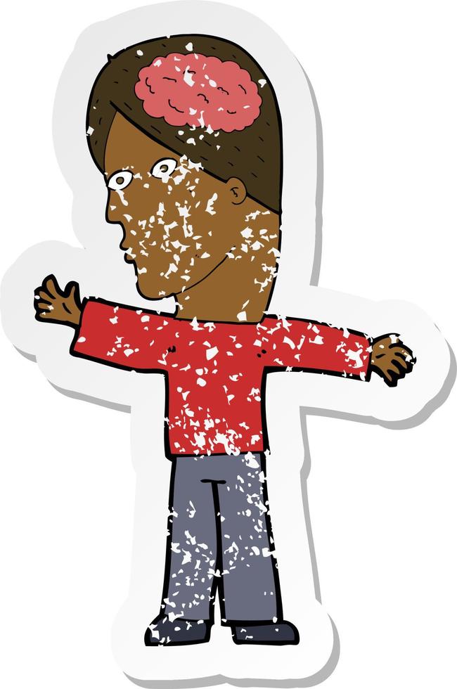 retro distressed sticker of a cartoon man with brain vector