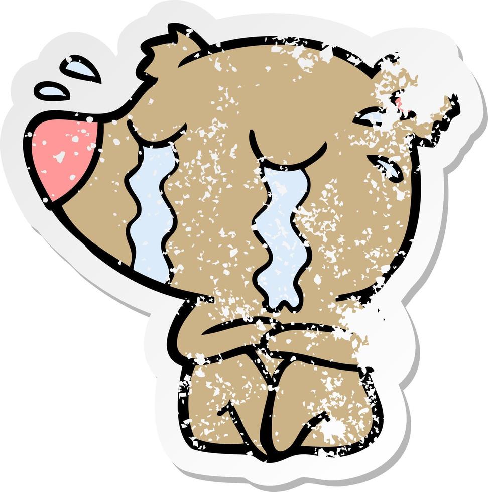 distressed sticker of a cartoon crying bear vector