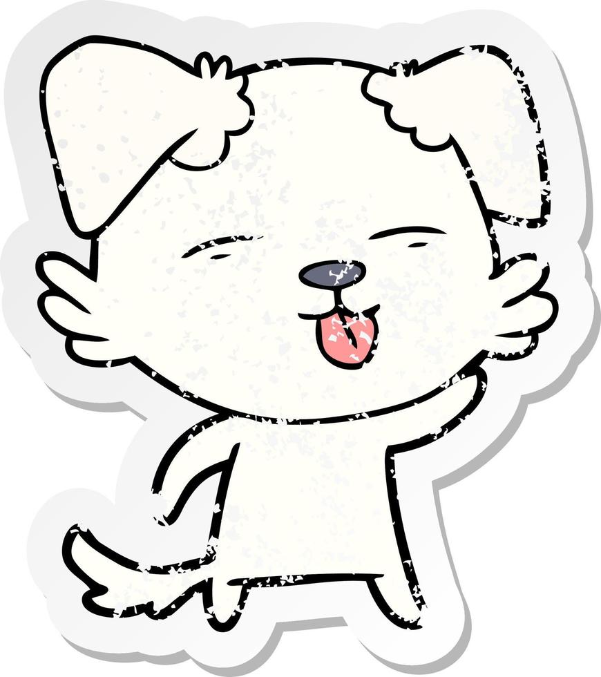 distressed sticker of a cartoon dog sticking out tongue vector