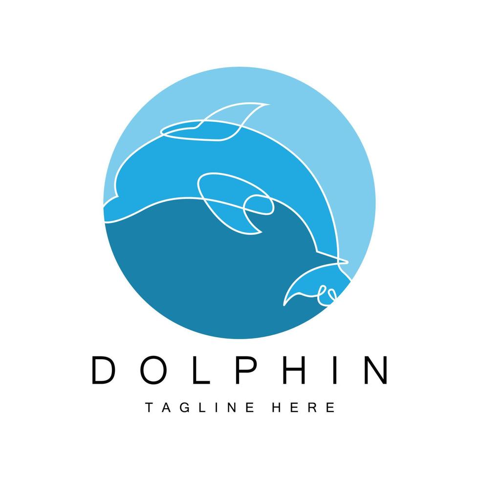 diseño de icono de vector de logotipo de delfín, animales marinos tipos de peces mamíferos, amor para volar y saltar