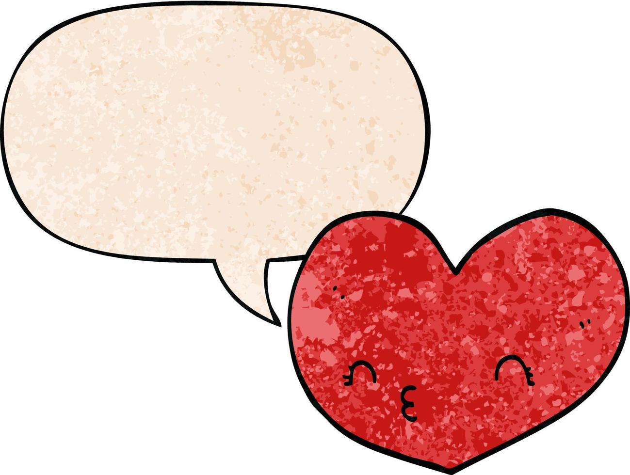 cartoon heart and face and speech bubble in retro texture style vector