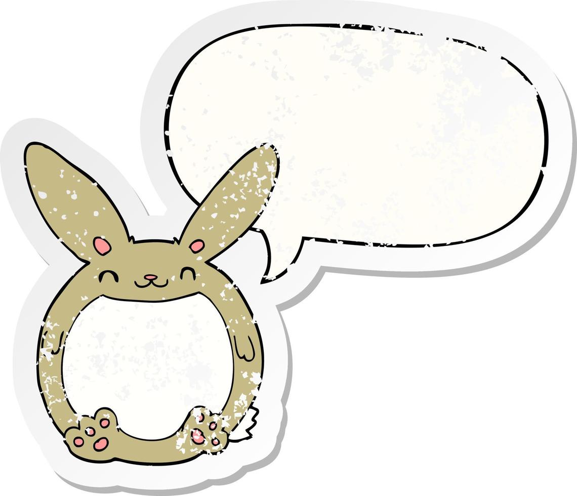 cartoon rabbit and speech bubble distressed sticker vector