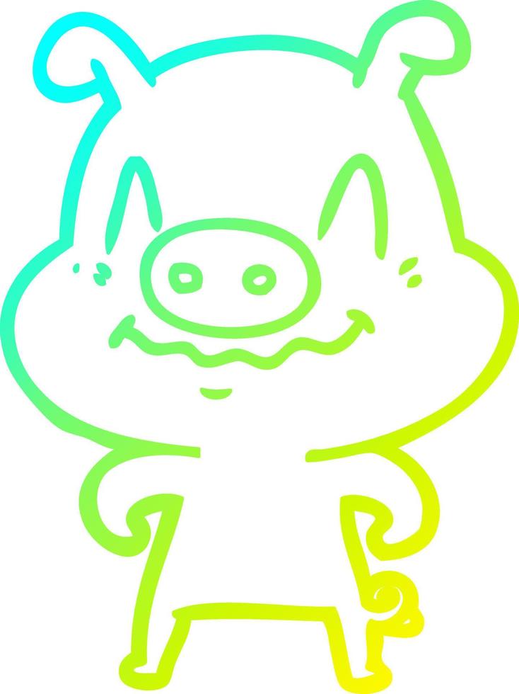 cold gradient line drawing nervous cartoon pig vector