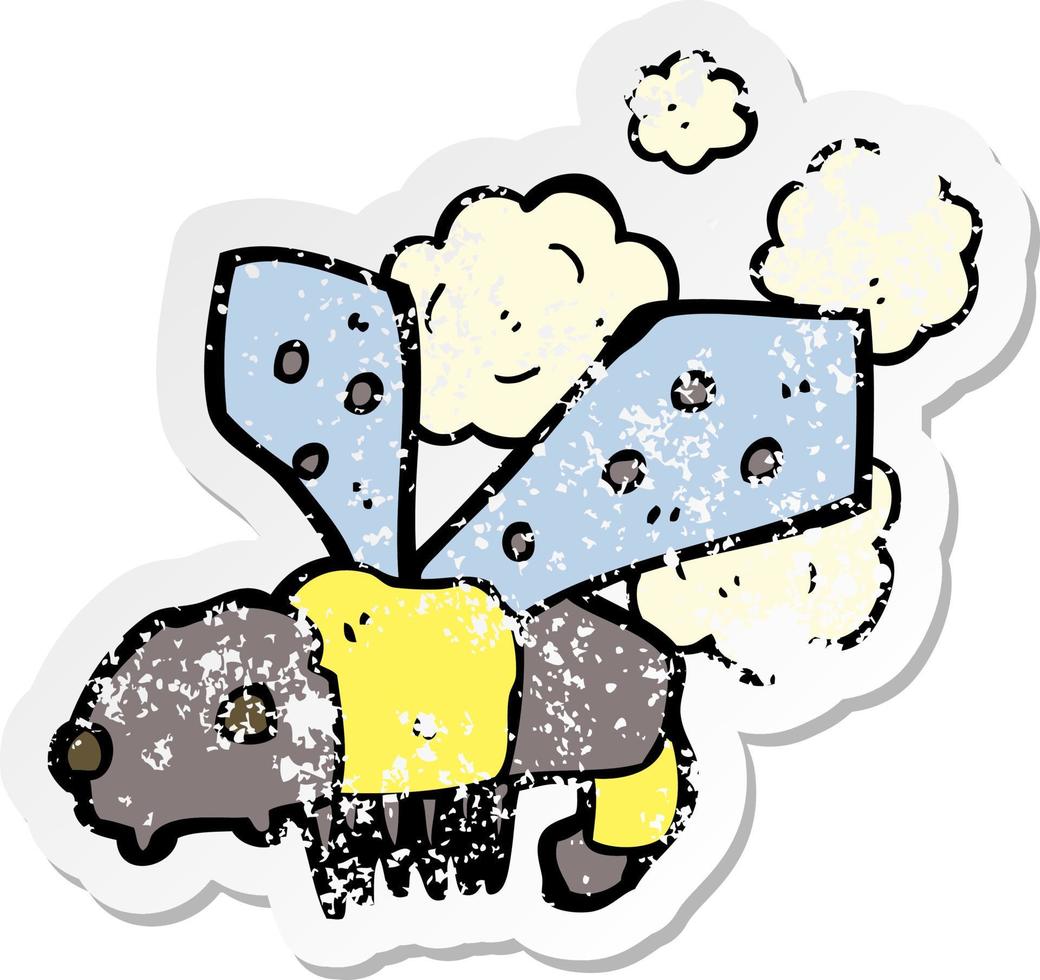 retro distressed sticker of a cartoon bee vector