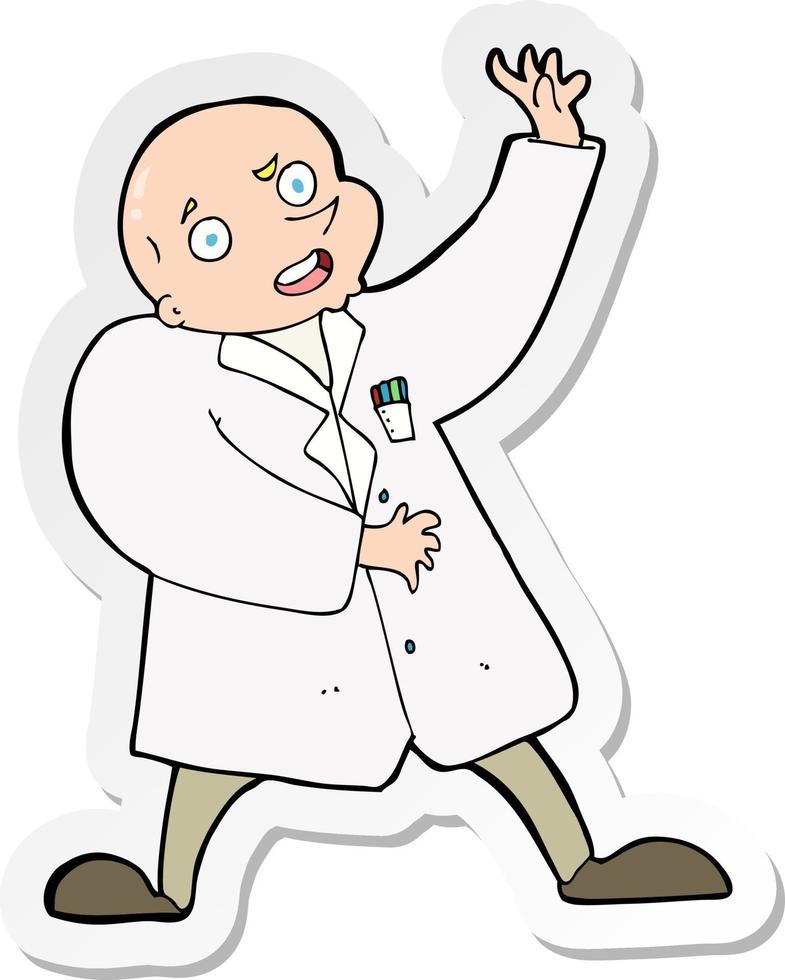 sticker of a cartoon mad scientist vector