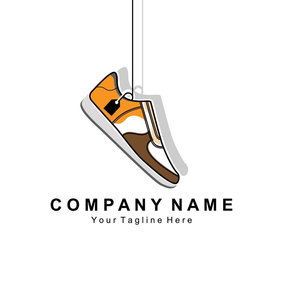 Sneakers Shoe Logo Design, vector illustration of trending youth footwear, simple funky concept