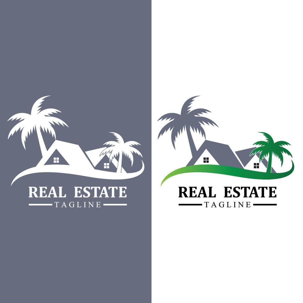 Real estate logo design icons with sun and birds free vector