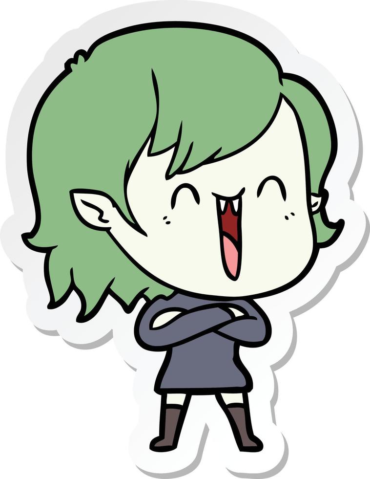 sticker of a cute cartoon happy vampire girl vector