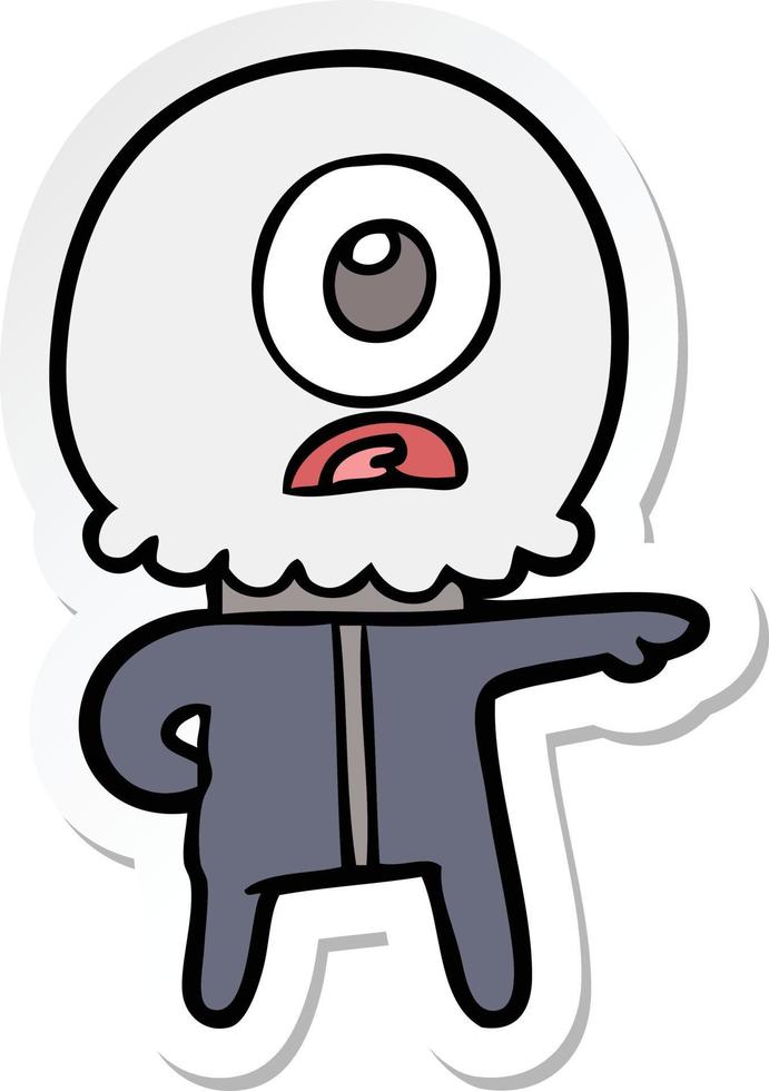 sticker of a cartoon cyclops alien spaceman vector