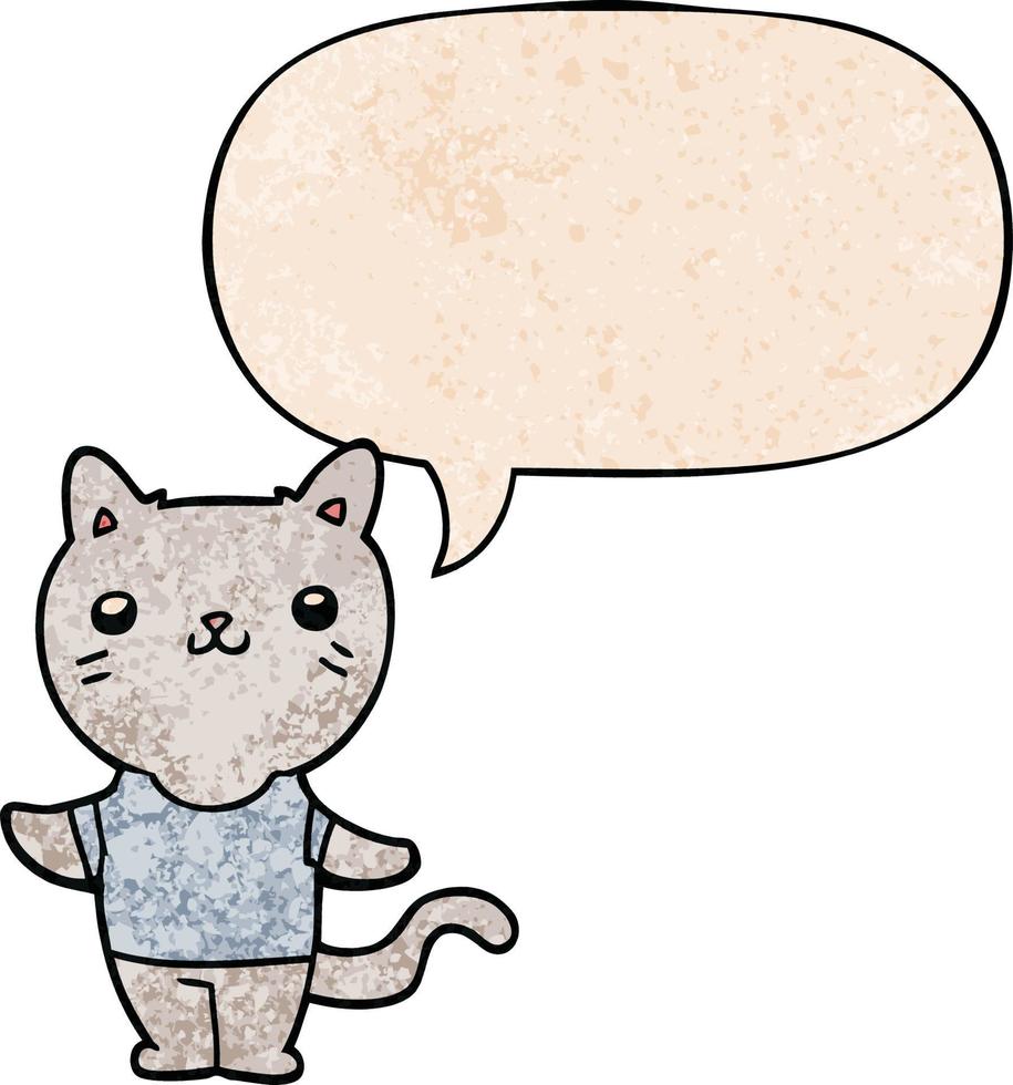 cartoon cat and speech bubble in retro texture style vector