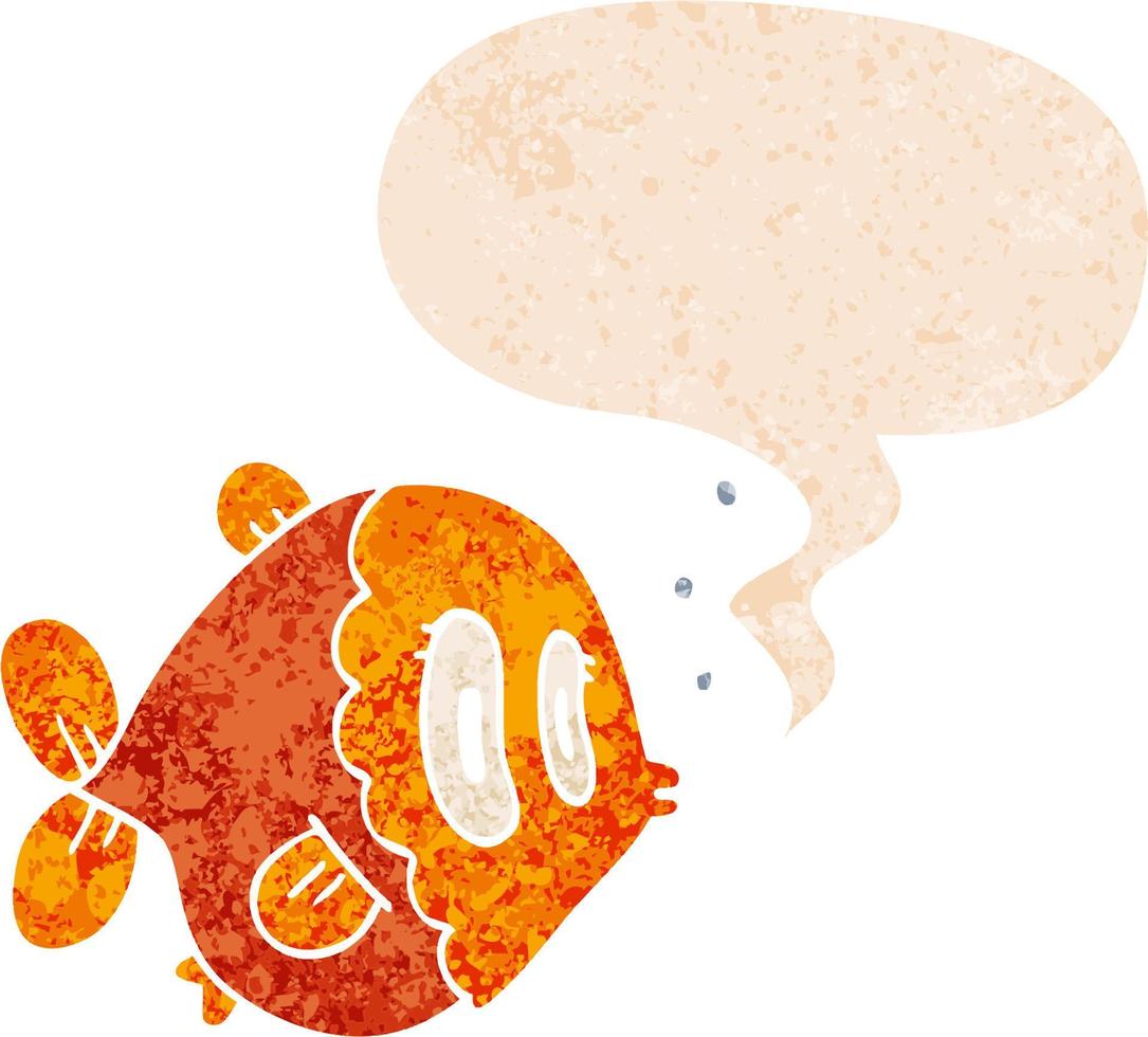 cartoon fish and speech bubble in retro textured style vector