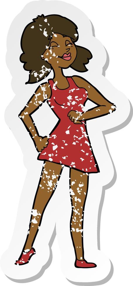 retro distressed sticker of a cartoon proud woman vector