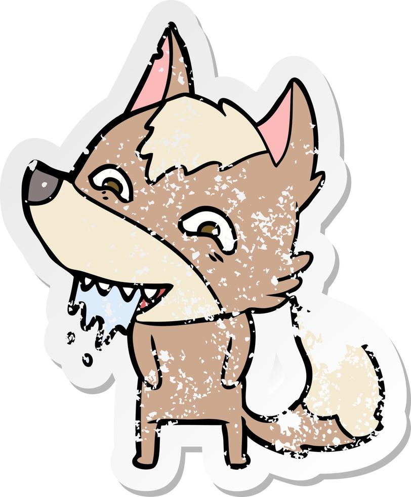 distressed sticker of a cartoon hungry wolf vector