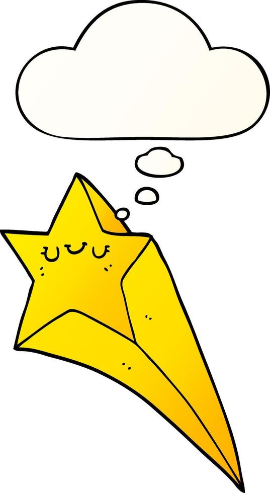 cartoon shooting star and thought bubble in smooth gradient style vector