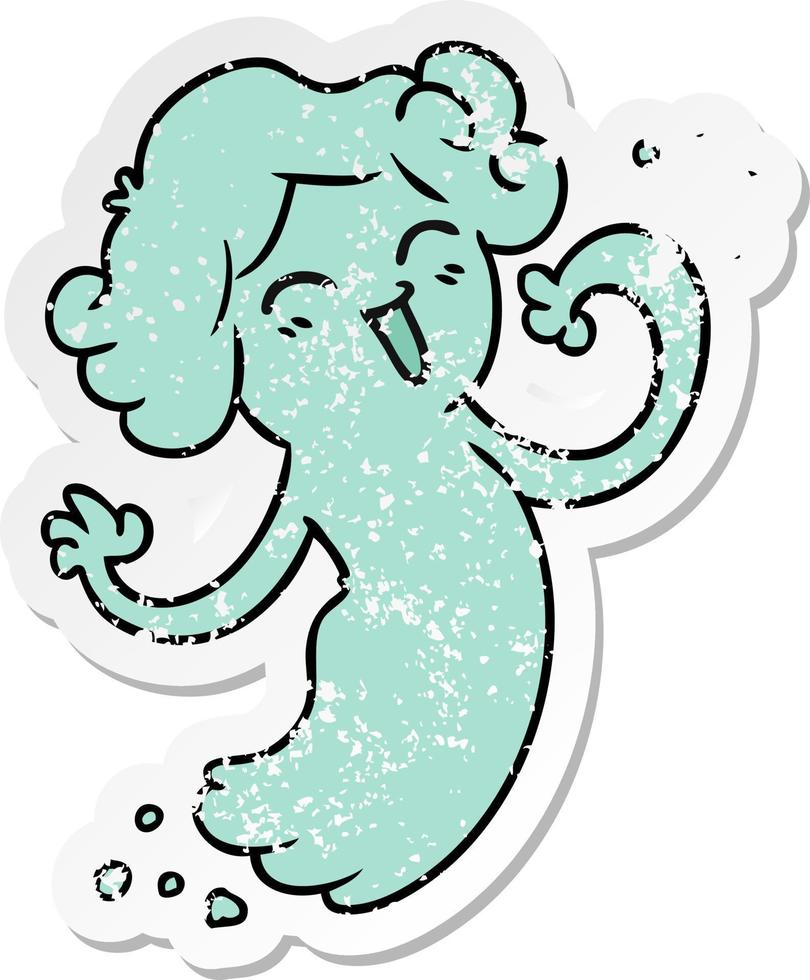 distressed sticker cartoon doodle of a happy pink ghost vector