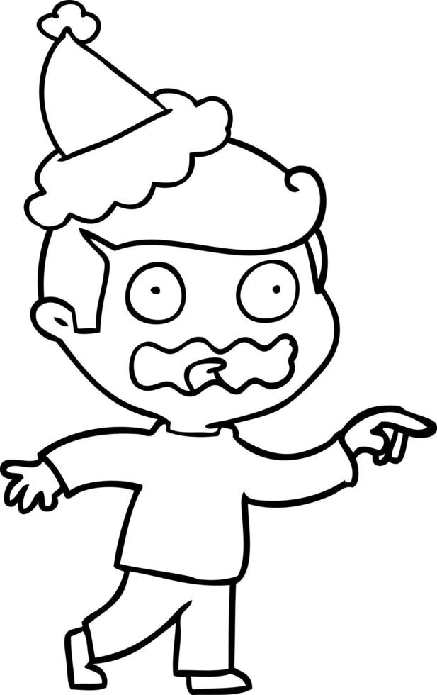 line drawing of a stressed out pointing wearing santa hat vector