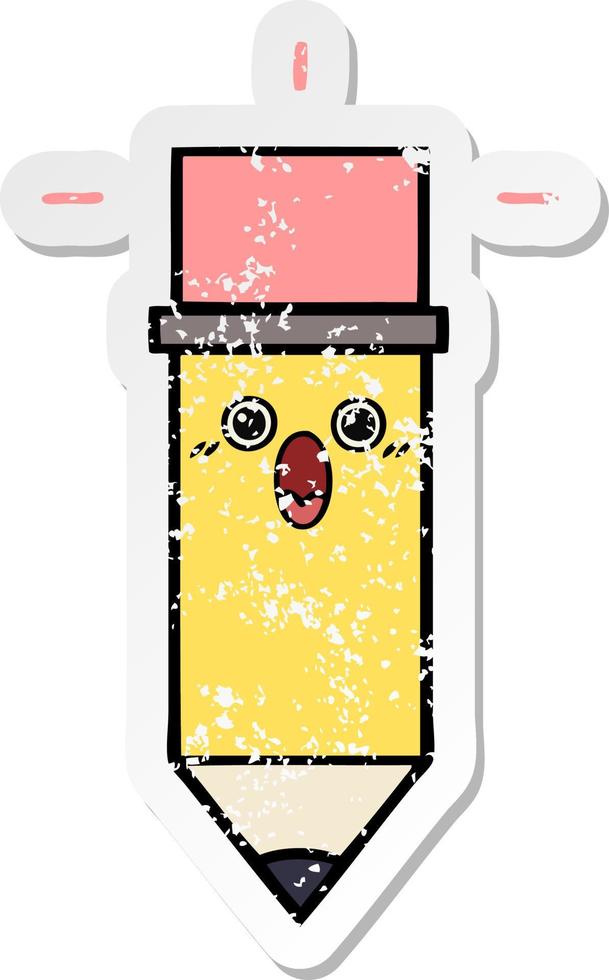 distressed sticker of a cute cartoon pencil vector