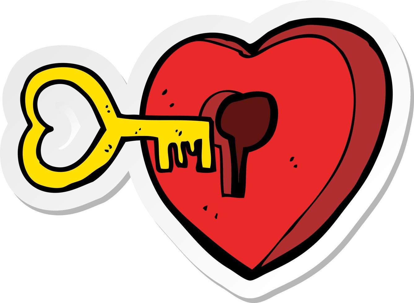 sticker of a cartoon heart with key vector