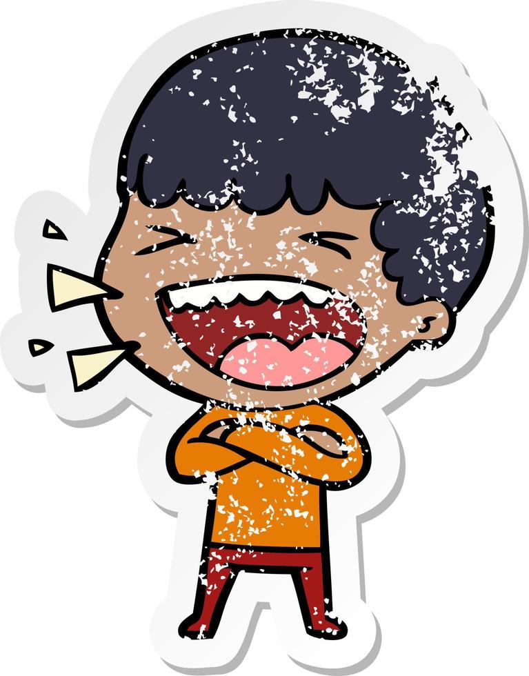 distressed sticker of a cartoon laughing man vector