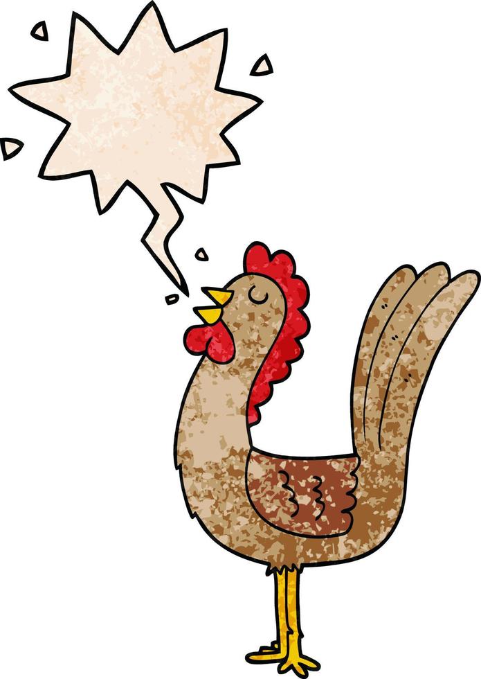 cartoon rooster and speech bubble in retro texture style vector